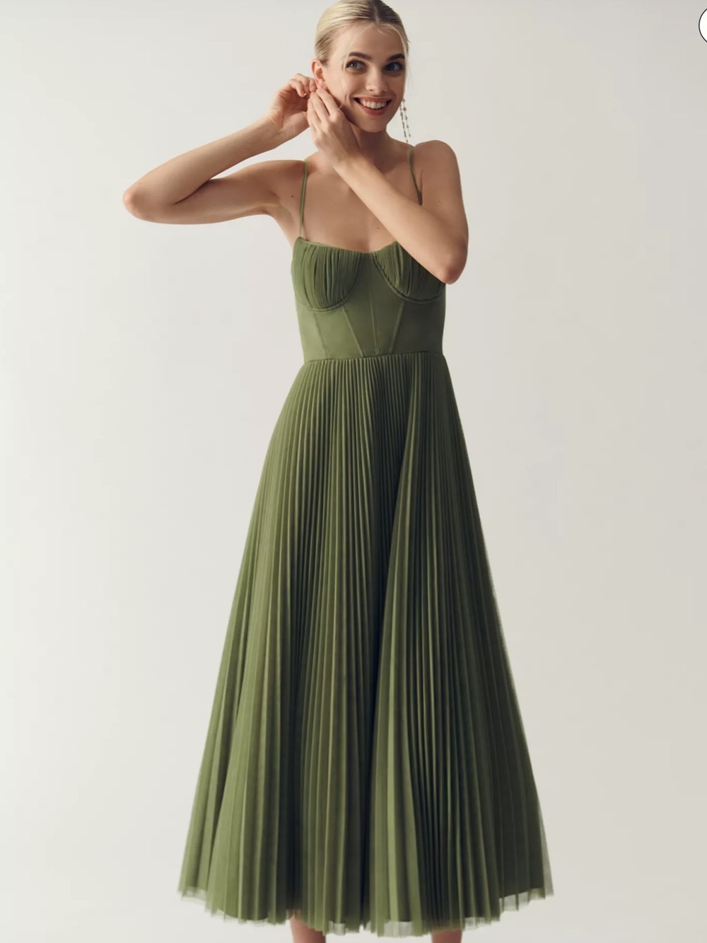 NWT Anthropologie Hutch Amara Corset Pleated Tulle Fit & Flare Midi Dress Size 6